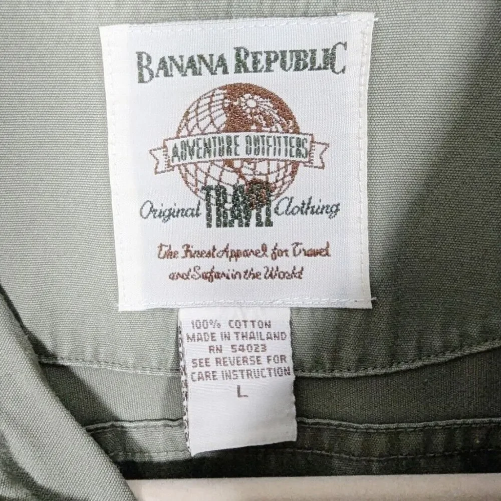 Vintage Banana Republic Original Travel Clothing Men Shirt L Green Chore Utility